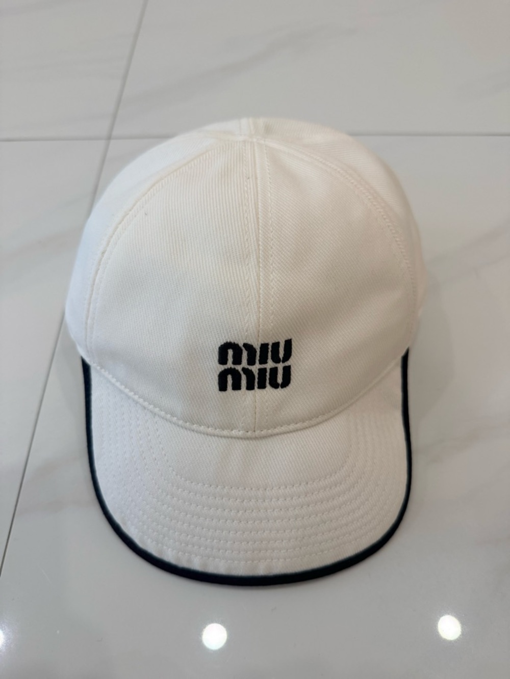 Miu Miu White Cap with Black Brim Edge